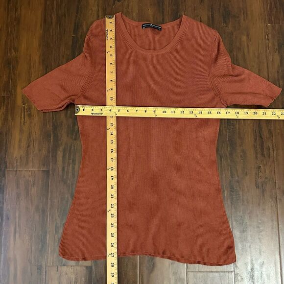 PERUVIAN CONNECTION Brown Knit Short Sleeve Top Round Neck - Picture 7 of 7